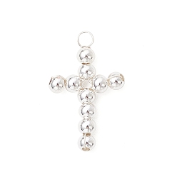 Серебро Подвески из латунных бусин, с медной ювелирной проволокой, крест прелести, серебряные, 27x16x4 мм, отверстие : 2.5 мм