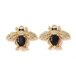 Черный Латунные микро проложить кубического циркония подвески, прелести пчел, без никеля , реальный 18 k позолоченный, чёрные, 15x17.5x4 мм, отверстие : 1.2 мм