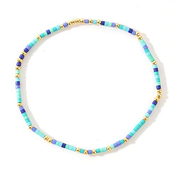 Голубой Минималистичные эластичные браслеты из пластика и латунных бусин для женщин, колонка, золотые, голубой, 6.50 дюйм (16.5 см)