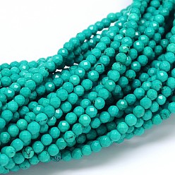 Средний Бирюзовый Натуральный магнезит, граненые(64 грани) круглые бусины, окрашенная и подогревом, средне бирюзовый, 3 мм, отверстие : 0.5 мм, около 133 шт / нитка, 15.55 дюйм
