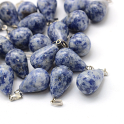 (306FM) Жонкиль матовый с лаймовой подкладкой Кулоны из яшмы с голубым пятном, с латунной фурнитурой платинового цвета, 21~24x12~14 мм, отверстие : 4x7 мм