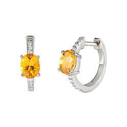 Платина Овальные серьги-кольца из латуни с микропаве и цирконием, платина, 11x14 мм