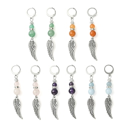 Mixed Stone Natural Mixed Gemstone Beaded Dangle Leverback Earrings, Alloy Wing Long Drop Earrings, 64~67x9mm
