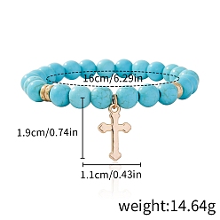 Cross Синтетический бирюзовые бисером браслеты простирания, браслеты в стиле богемия, Браслеты с подвесками из сплава в тибетском стиле для мужчин и женщин, крестик, 6-1/4 дюйм (16 см)