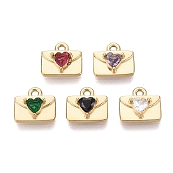 (52) Непрозрачная лаванда 304 Подвески из нержавеющей стали, инкрустированные прозрачными кубическими циркониями, конверт очарование, ионное покрытие (ip), долговечный, реальный 14 k позолоченный, разноцветные, 10x11 мм, отверстие: 2 мм