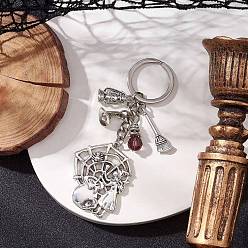 Античный Серебристый & Платиновый Брелки из цинкового сплава k9 в тибетском стиле на Хэллоуин, с железным кольцом для ключей, ведьма, старинное серебро и платина, 91.5 мм