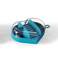 Deep Sky Blue Heart Mini Travel ABS Plastic Storage Box for Women, Portable Jewelry Case Organizer for Earrings Rings, Deep Sky Blue, 10x13x5.5cm
