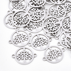 Нержавеющая Сталь Цвет Устойчивы к потускнению 201 соединители из нержавеющей стали, лазерная резка, плоские круглые с дерева жизни, цвет нержавеющей стали, 15x19x1 мм, отверстие : 1.8 мм
