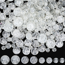 Clair 450 pièces 4 styles perles de verre craquelé peintes à la bombe, ronde, clair, 4~10mm, trou: 1.1~1.6 m