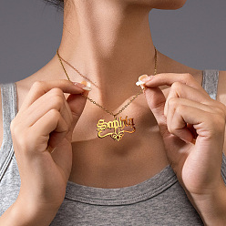 Настоящее золото 18K 304 ожерелья с подвесками из нержавеющей стали с микропаве из красного кубического циркония и английским названием, реальный 18 k позолоченный, 17.72 дюйм (45 см)