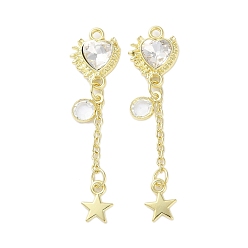 Кристалл Стойки подвески обшивки сплава, со стразами, сердце, золотые, кристалл, 57x14x5 мм, отверстие : 2 мм