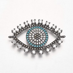 Черный Цвет Металла Латунные микро проложить кубических ссылки циркония, глаз, глубокое синее небо, металлический черный , 19x30x2.5 мм, отверстие : 1 мм