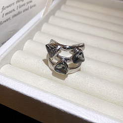 Diamant Noir Bagues ouvertes en alliage et strass, triangle, platine, diamant noir, Taille américaine 4 1/4(15mm)~20mm