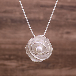 Платина Ожерелья из цинкового сплава с эмалью и пластиковым жемчугом для женщин, белые, платина, 16.54 дюйм (42 см)