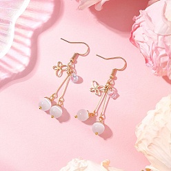 Белый 304 серьги-подвески «кошачий глаз» из нержавеющей стали, круглые, с кубического циркония, золотые, белые, 54 мм