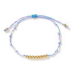 Темно-Голубой Латунные круглые бусины плетеные браслеты из бисера, плетеные браслеты из волоконного шнура для женщин, глубокое синее небо, внутренний диаметр: 11 дюйм (28 см)