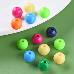 Mixed Color Opaque Acrylic Beads, Round, Mixed Color, 10x9mm, Hole: 2mm, about 940pcs/500g