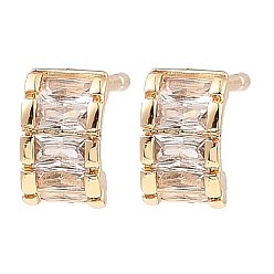 Light Gold Изогнутые прямоугольные серьги-гвоздики из латуни с прозрачным кубическим цирконием для женщин, золотой свет, 7x4 мм