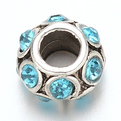 Аквамарин Rondelle тибетский стиль сплава горный хрусталь европейские большие шарики отверстия, аквамарин, 11x7 мм, отверстие : 4.5 мм