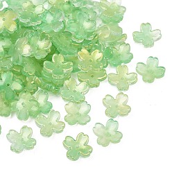 Лайм Двухцветные прозрачные колпачки для стеклянных бусин, 4-лепестков цветка, с блеском порошок, желто-зеленые, 13x13x4.5 мм, отверстие : 1.2 мм, Около 1370 шт / 1000 г