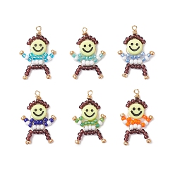 (52) Непрозрачная лаванда Человеческие амулеты из стеклянных бусинок, с медной проволокой и акрилом, разноцветные, 33.5x22x4.5 мм, отверстие : 1.8 мм