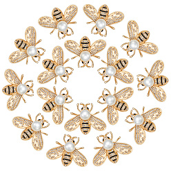 Золотой 50 шт. булавки для лацканов одежды из сплава со стразами, Пчелы, золотые, 29x38.5 мм