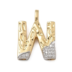 Letter W Латунные микро проложить кубического циркония подвески, без кадмия, без никеля и без свинца, письмо амулеты, реальный 18 k позолоченный, Буква W, 27x19.5x4 мм, отверстие : 5x2.5 мм
