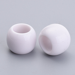 White Opaque Acrylic Beads, Large Hole Beads, Round, White, 10x8mm, Hole: 5mm, about 1320pcs/500g