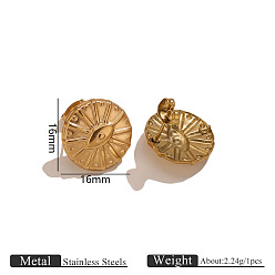 Плоский Круглый 304 Выводы серьги из нержавеющей стали шпилька, золотые, с петлей, плоско-круглые, 16 мм