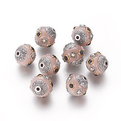 Темный Лосось Полимерная глина бисера, со стразами и антикварными серебряными металлическими находками, овальные, темный лосось, 14~16x13~14 мм, отверстие : 1.8 мм