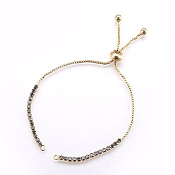 Золотой Изготовление латунных браслетов-слайдеров, с кубического циркония, изготовление браслетов-слайдеров, без свинца и без кадмия, чёрные, золотые, 8-5/8 дюйм (22 см), 1~2 мм