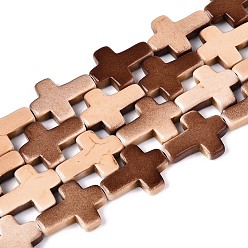 Седло Коричневый С напылением окрашенные синтетические бирюзовые бусинки, крестик, седло коричневый, 16x12.5x3.5 мм, отверстие : 1.2 мм, около 24 шт / нитка, 14.96'' (38 см)