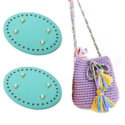 Cyan PU Leather Oval Bag Bottom Shaper, for Knitting Bag, Women Bags, Handmade DIY Accessories, Cyan, 12.5x9.5x1.1cm, Hole: 5mm