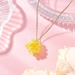 Желтый Подвеска в виде звезды из стеклянного бисера ручной работы 304 ожерелья из нержавеющей стали с цепочкой для женщин, золотые, желтые, 17.72 дюйм (45 см)