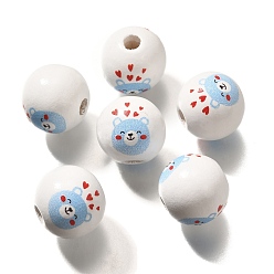 Белый Дым Бусины из дерева с принтом в виде элемента ко дню святого валентина, круглые, серый, 16 мм, отверстие : 4 мм