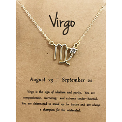 Дева Ожерелья из сплава с кристаллами и стразами в виде созвездия для женщин, золотые, Дева, 14.96 дюйм (38 см)