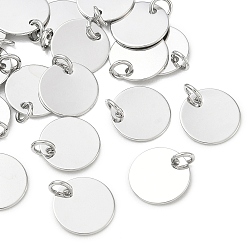 Platino Real Plateado Colgantes de latón Shegrace, encantos planas redondas, estampar etiqueta en blanco, sin cadmio, plomo, níquel, Platino verdadero plateado, 10x0.5 mm, agujero: 2.5 mm