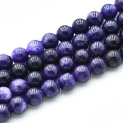 Темно-синий  Шифер Природного кварца нитей бисера, окрашенные, круглые, имитация содалита, темный сланец синий, 6~6.5 мм, отверстие : 0.9~1 мм, около 60~63 шт / нитка, 14.96~15.35 дюйм (38~39 см)