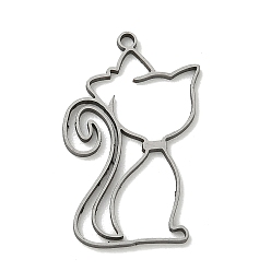 Нержавеющая Сталь Цвет Полые 201 из нержавеющей стали кулоны, подвески в форме кошки, цвет нержавеющей стали, 27.5x17x1 мм, отверстие : 1.5 мм