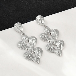 Платина Латунные серьги-гвоздики в форме каплевидных подвесок, долговечный, без кадмия и без свинца, стойки покрытие, платина, 30.5x12.5 мм