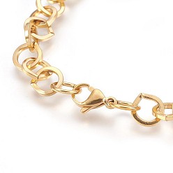 Golden Ion Plating(IP) 304 Stainless Steel Cable Chain Bracelets, with Lobster Claw Clasps, Golden, 8-3/8 inch(21.1cm), 9mm