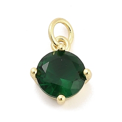 Морско-зеленый Латунь стекло кулоны, плоско-круглые, долговечный, стойки покрытие, без свинца и без кадмия, граненые, реальный 18 k позолоченный, цвета морской волны, 12.5x10x5.5 мм