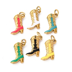(52) Непрозрачная лаванда 304 нержавеющей стальной эмали подвески, с целью перехода в кольце, ионное покрытие (ip), реальный 14 k позолоченный, ковбойские сапоги очарование, разноцветные, 18.5x15x5.5 мм, отверстие : 5.5x3.7 мм