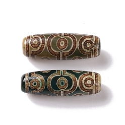 10-Eye Tibetan Style dZi Beads, Natural Agate Beads, Dyed & Heated, Oval, 10-Eye, 28.5~32x10~12.5mm, Hole: 1.5~3mm