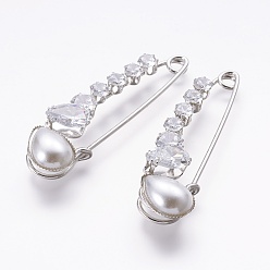Platin Farbe Eisen Sicherheitsbrosche, mit Klasse a Strass und Harz, Platin Farbe, 73x20 mm, Stift: 1.6 mm