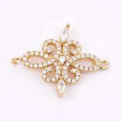 Золотой Латунные микро проложить кубических ссылки циркония, прозрачные, долговечный, цветок, золотые, 18.5x24x3.5 мм, отверстие : 1 мм