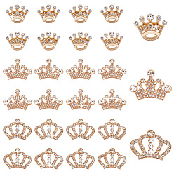 Light Gold Набор для поиска поделок для изготовления ювелирных изделий, включая кабошоны короны из сплава со стразами и булавки для брошей, золотой свет, 30 шт / коробка