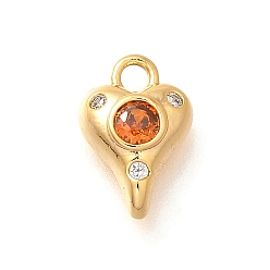 Настоящее золото 18K Латунные микро проложить кубического циркония подвески, сердце прелести, реальный 18 k позолоченный, 10x6.5x3 мм, отверстие : 1.5 мм