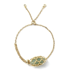 Зеленый Авантюрин Браслеты-слайдеры с натуральным зеленым авантюрином и пулями, с золотыми 304 цепочками-мешочками в технике макраме из нержавеющей стали, 9-7/8 дюйм (25 см)