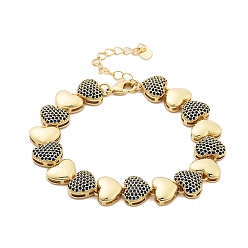 Синий Браслеты-цепочки из латуни с микро-паве и цирконием в форме сердца для женщин, реальный 18 k позолоченный, без кадмия и без свинца, долговечный, синие, 7.28 дюйм (185 мм)